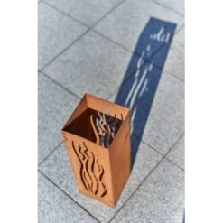 Gartenfreude FeuersäuleDesign Wellen Edelrost 16 X 16 X 50 Cm -Grill und Flamme 753063 4655 08
