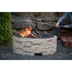 Westmann Feuerstelle Mit Abfanggitter Steinoptik -Grill und Flamme 8346603 1741 WMLG909 06